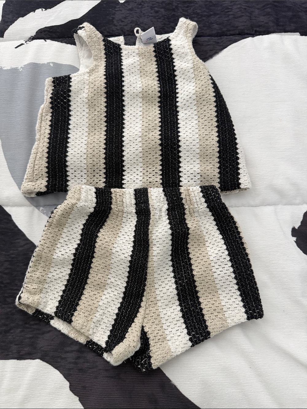 Old Navy Striped Knit Tank & Shorts Set - Black and Cream